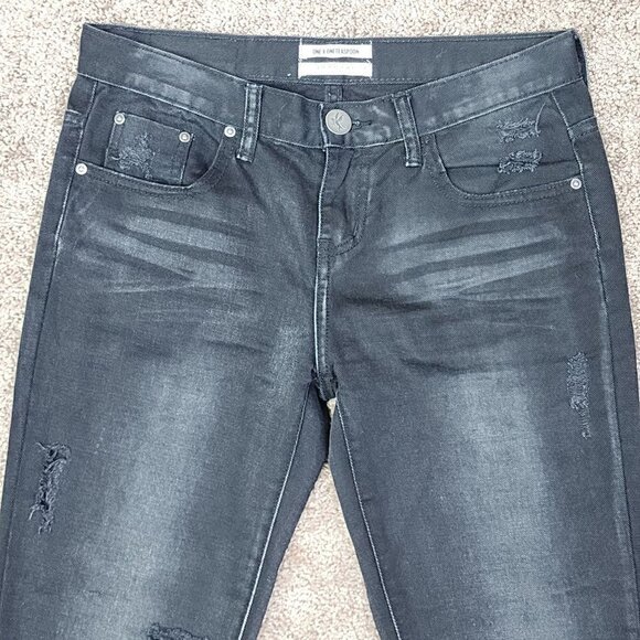 One X OneTeaspoon Free People Awesome Baggies Washed Black Destroyed Jeans 25 - Picture 3 of 9